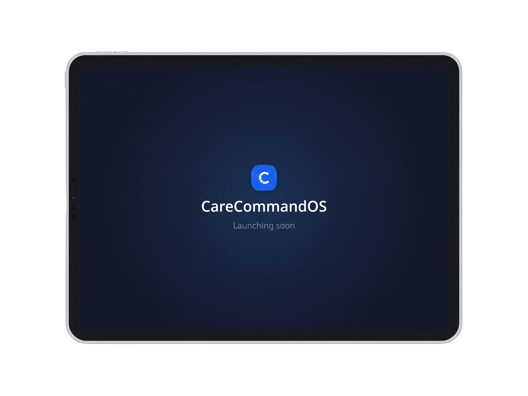 CareCommandOS Launching soon message displayed on a tablet