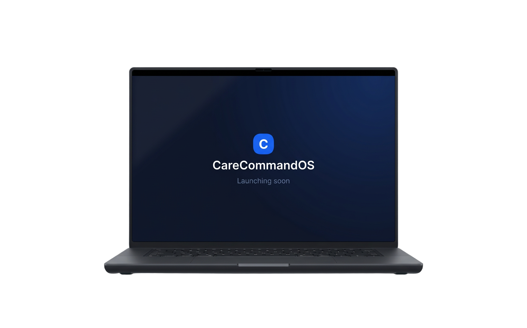 CareCommandOS Launching soon message displayed on a laptop