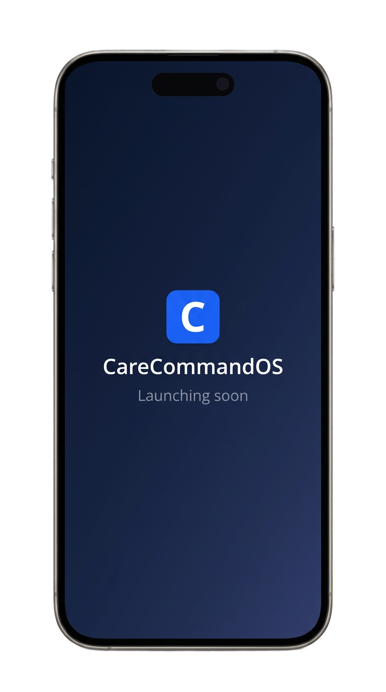 CareCommandOS Launching soon message displayed on a phone